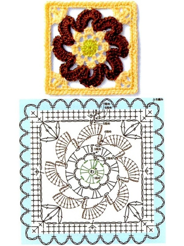 Quadrado de crochê com gráfico