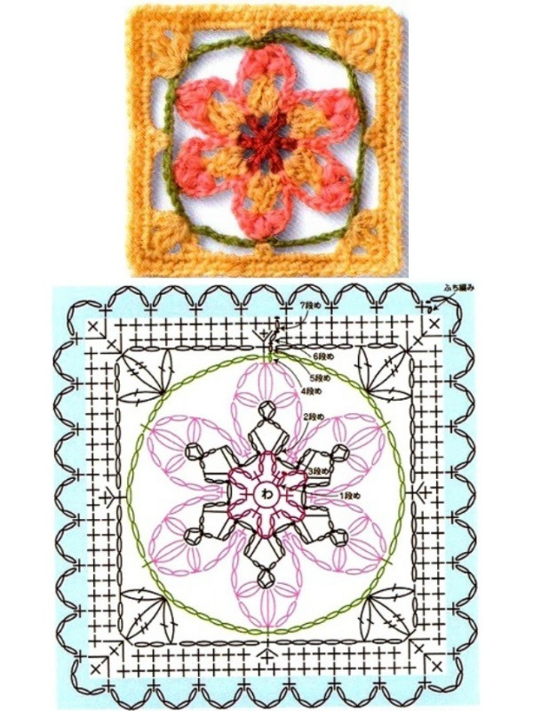 Quadrado de crochê com gráfico