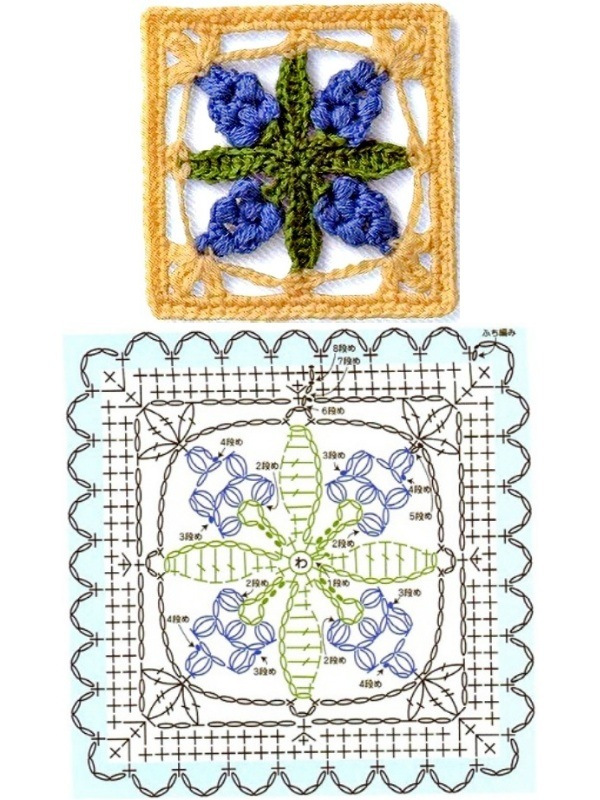 Quadrado de crochê com gráfico