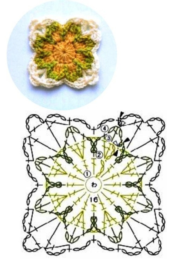 100 Quadrados de Crochê com Gráfico Parte 4