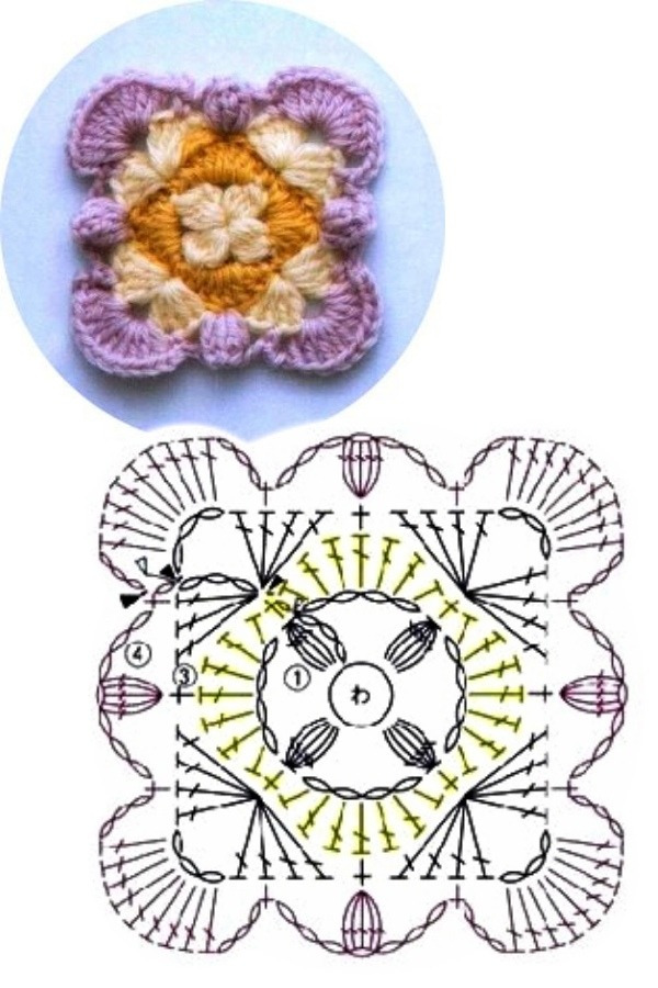 100 Quadrados de Crochê com Gráfico Parte 4