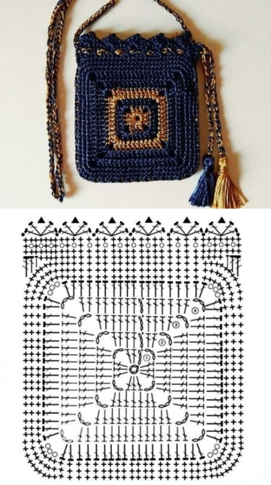 13 Modelos de Bolsa de Crochê com Quadrados +Gráfico