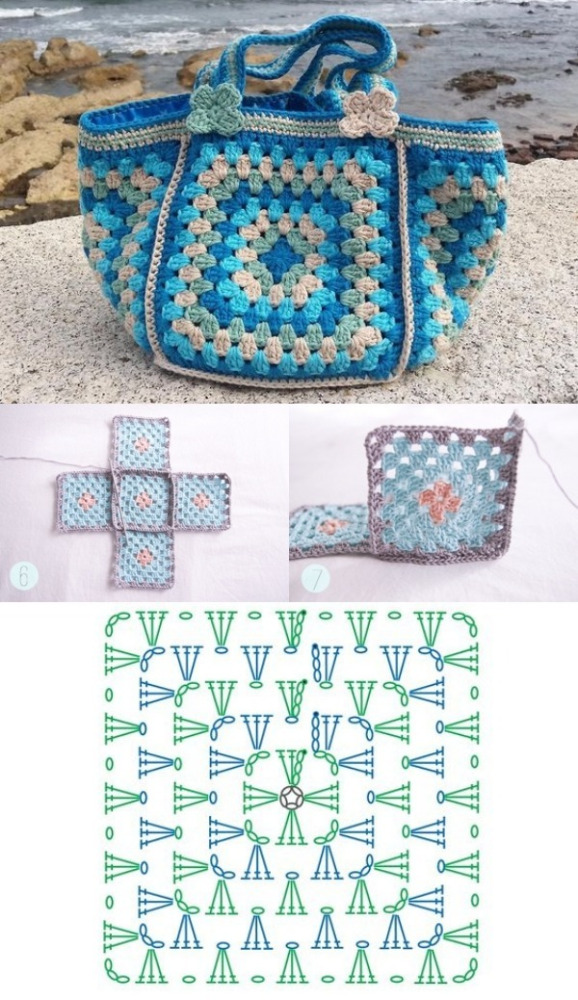 13 Modelos de Bolsa de Crochê com Quadrados +Gráfico