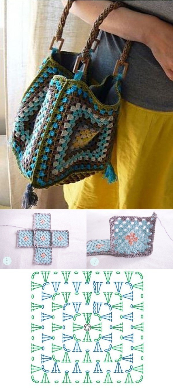 crochet square bolsa