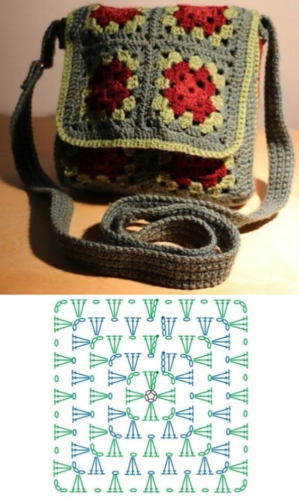 13 Modelos de Bolsa de Crochê com Quadrados +Gráfico