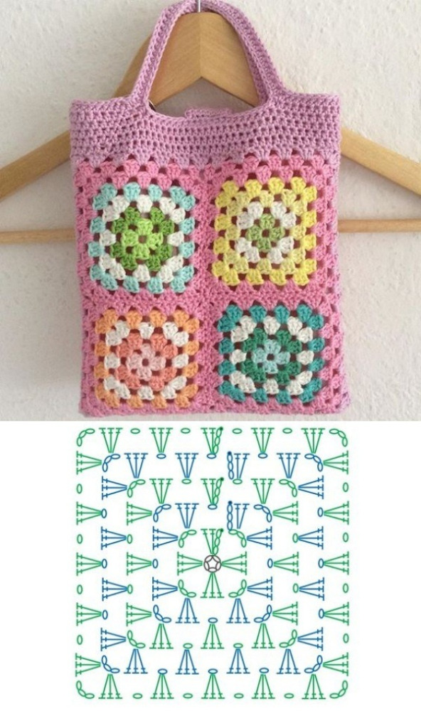 13 Modelos de Bolsa de Crochê com Quadrados +Gráfico