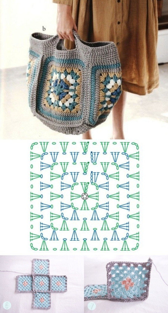 13 Modelos de Bolsa de Crochê com Quadrados +Gráfico