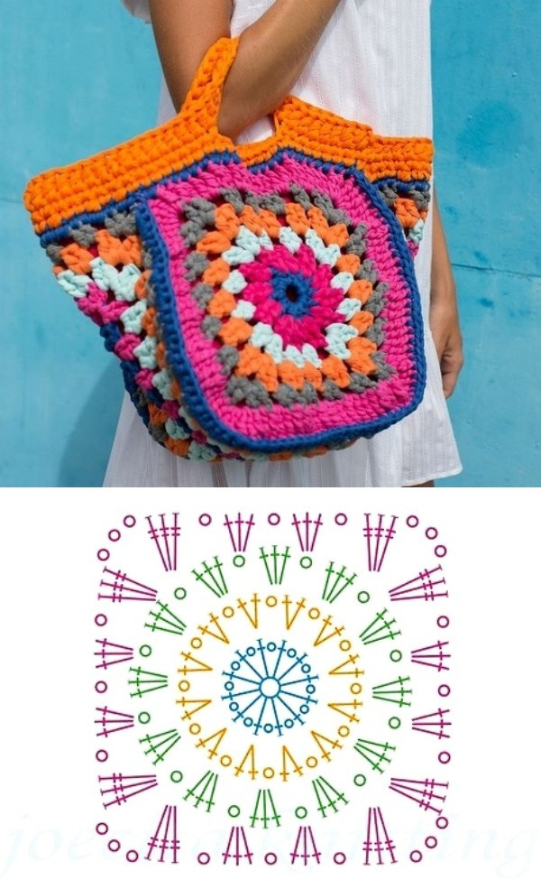 13 Modelos de Bolsa de Crochê com Quadrados +Gráfico