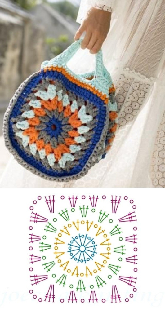 13 Modelos de Bolsa de Crochê com Quadrados +Gráfico