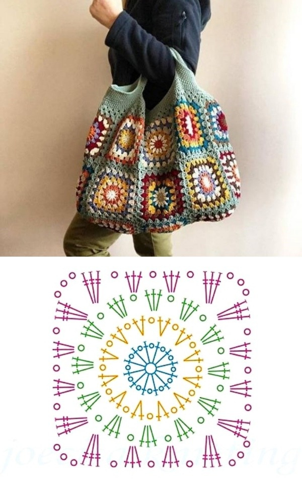 13 Modelos de Bolsa de Crochê com Quadrados +Gráfico