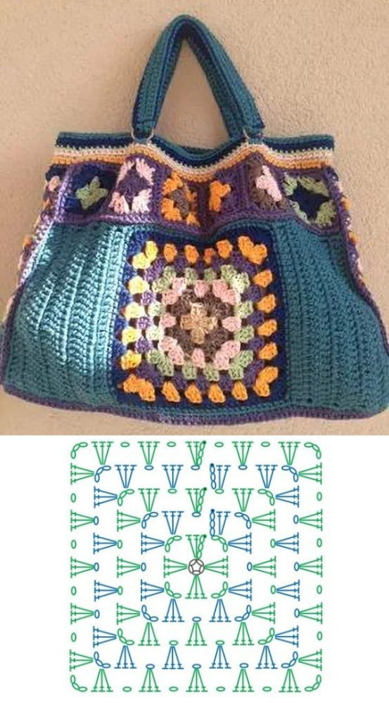 13 Modelos de Bolsa de Crochê com Quadrados +Gráfico