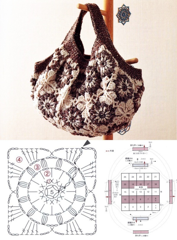 13 Modelos de Bolsa de Crochê com Quadrados +Gráfico