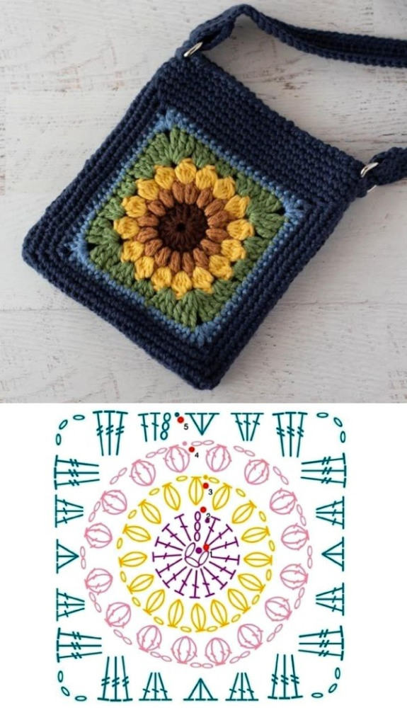 12 Modelos de Bolsas com Quadrado de Crochê com Gráfico