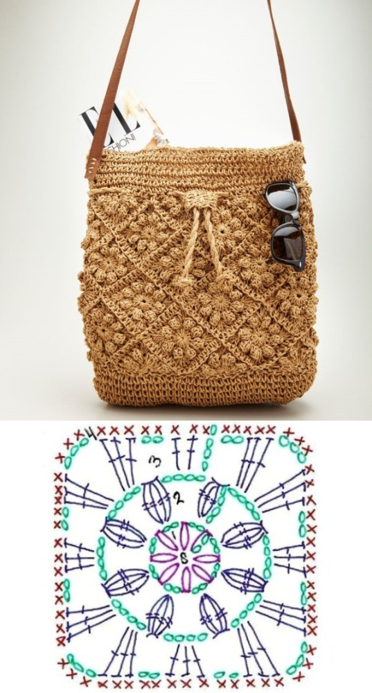12 Modelos de Bolsas com Quadrado de Crochê com Gráfico