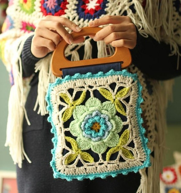 12 Modelos de Bolsas com Quadrado de Crochê com Gráfico