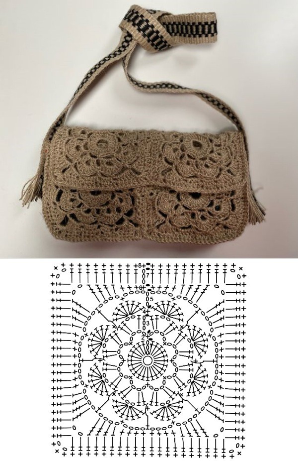 12 Modelos de Bolsas com Quadrado de Crochê com Gráfico