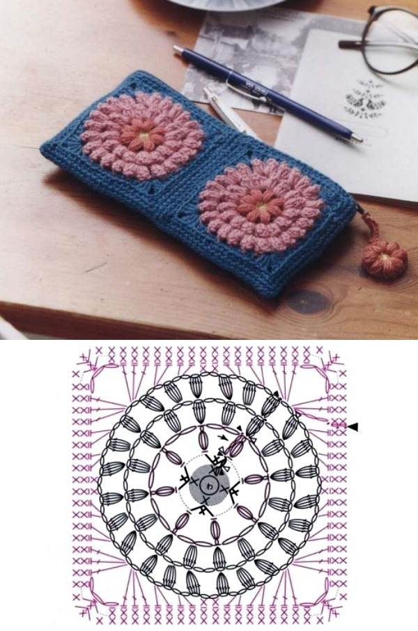 12 Modelos de Bolsas com Quadrado de Crochê com Gráfico