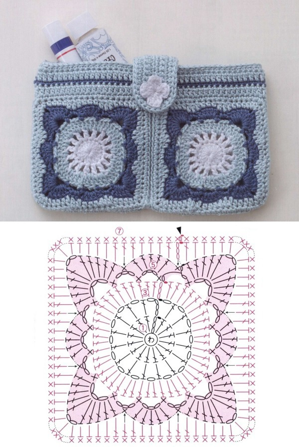 12 Modelos de Bolsas com Quadrado de Crochê com Gráfico