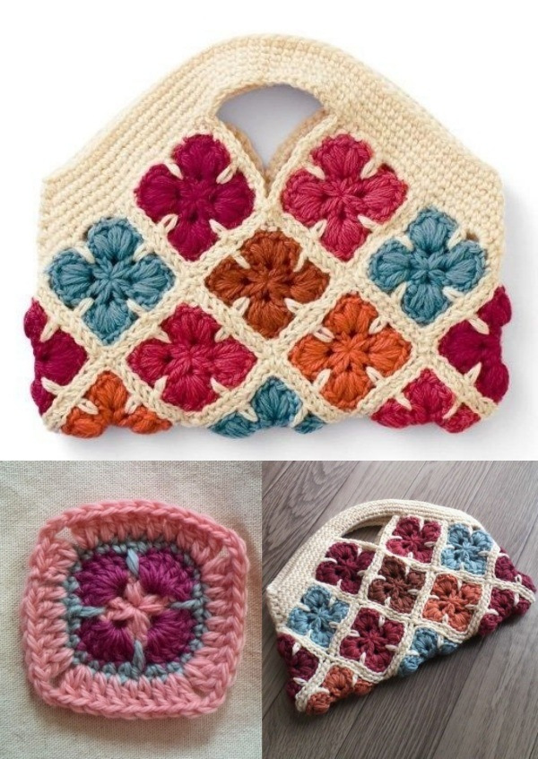 12 Modelos de Bolsas com Quadrado de Crochê com Gráfico