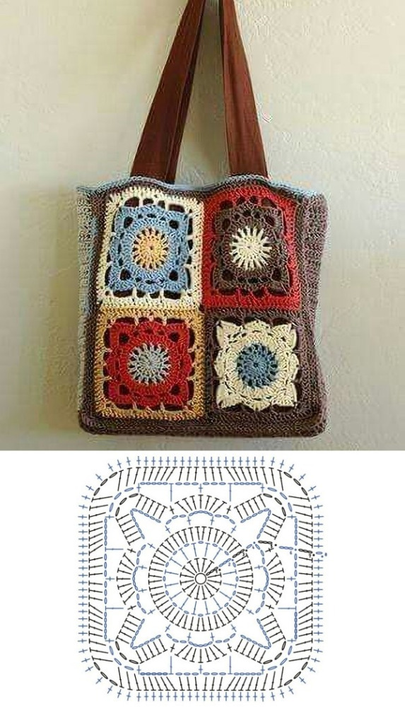12 Modelos de Bolsas com Quadrado de Crochê com Gráfico