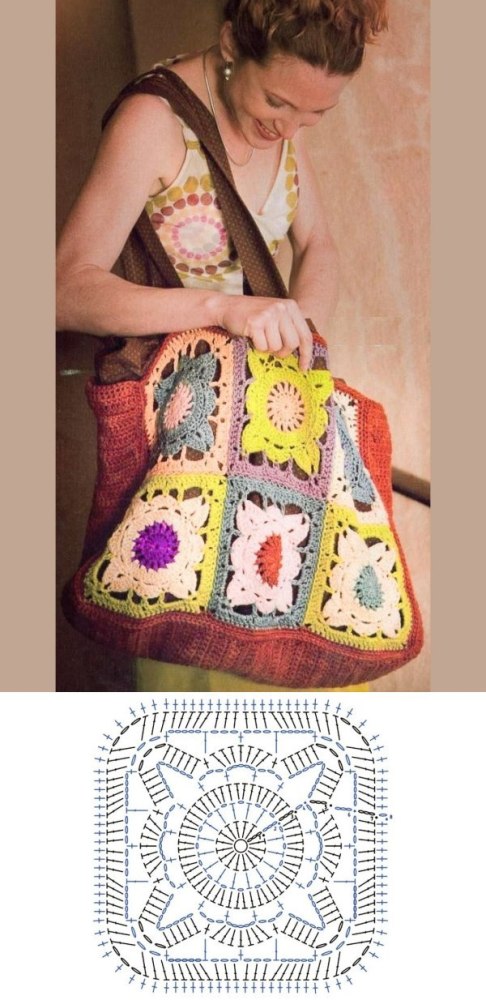 12 Modelos de Bolsas com Quadrado de Crochê com Gráfico