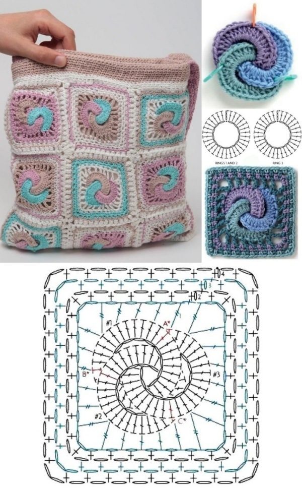 12 Modelos de Bolsas com Quadrado de Crochê com Gráfico