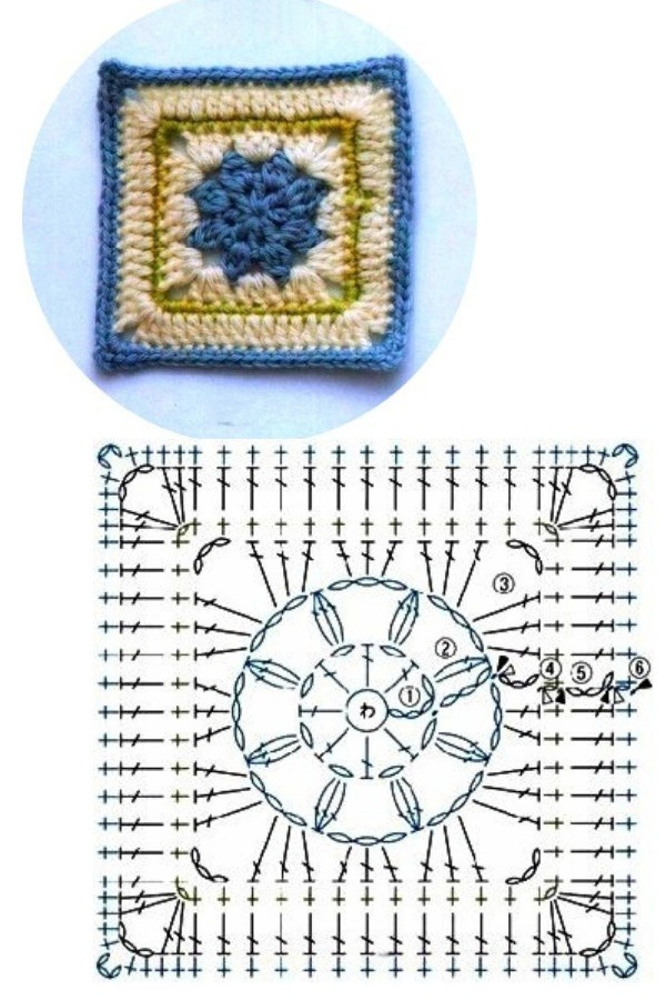 100 Quadrados de Crochê com Gráfico Parte 7