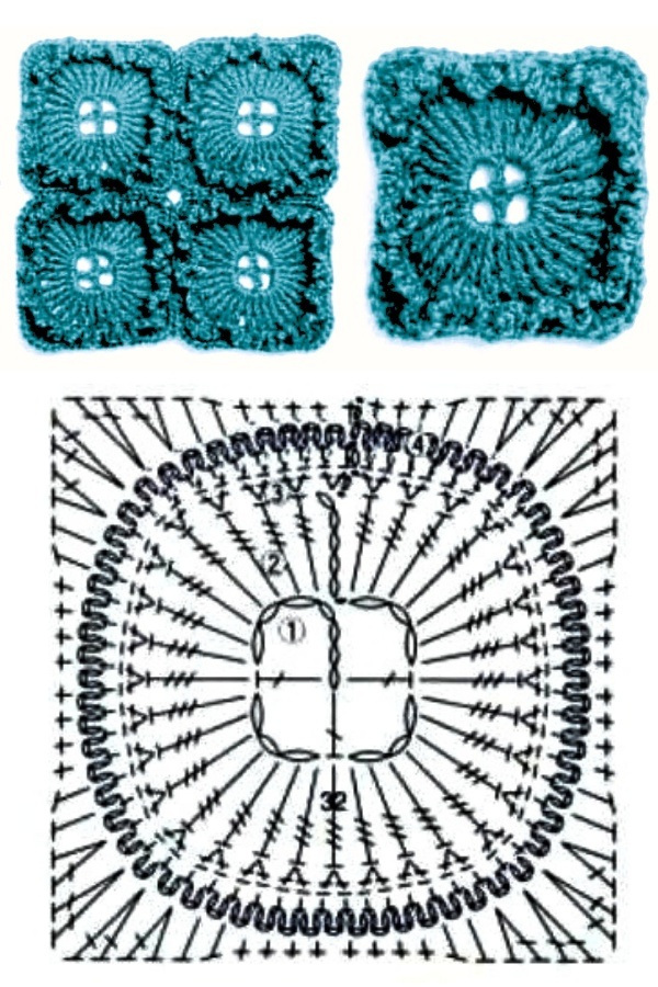 100 Quadrados de Crochê com Gráfico Parte 9