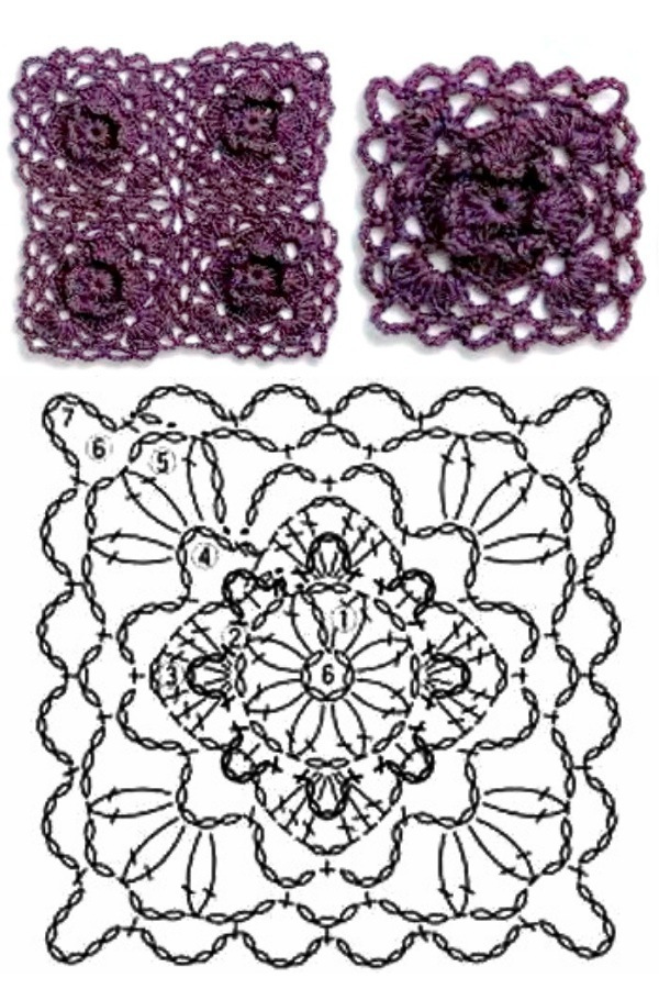 100 Quadrados de Crochê com Gráfico Parte 9