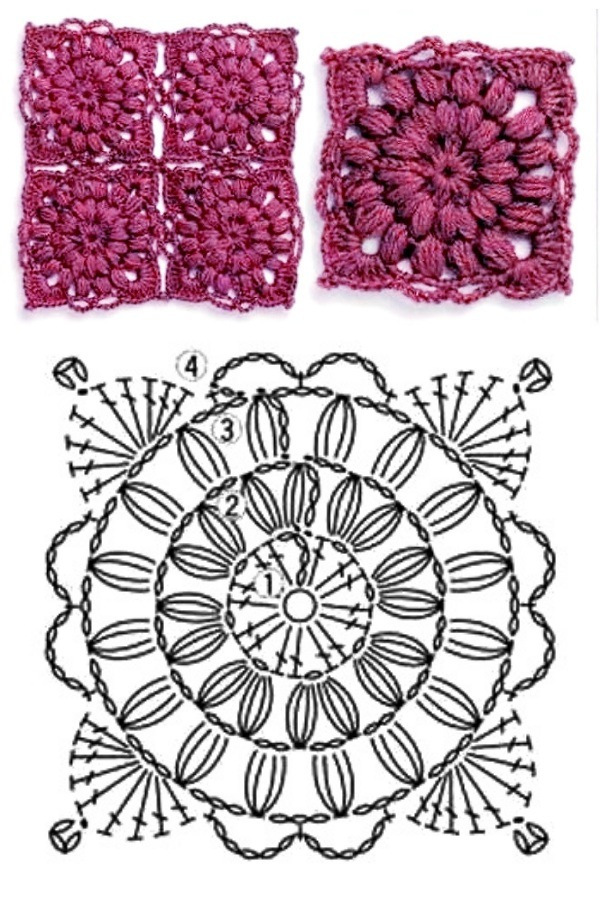 100 Quadrados de Crochê com Gráfico Parte 10 Grátis