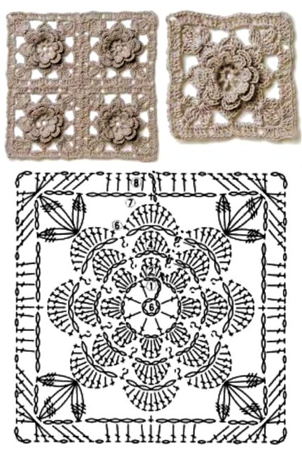 100 Quadrados de Crochê com Gráfico Parte 10 Grátis
