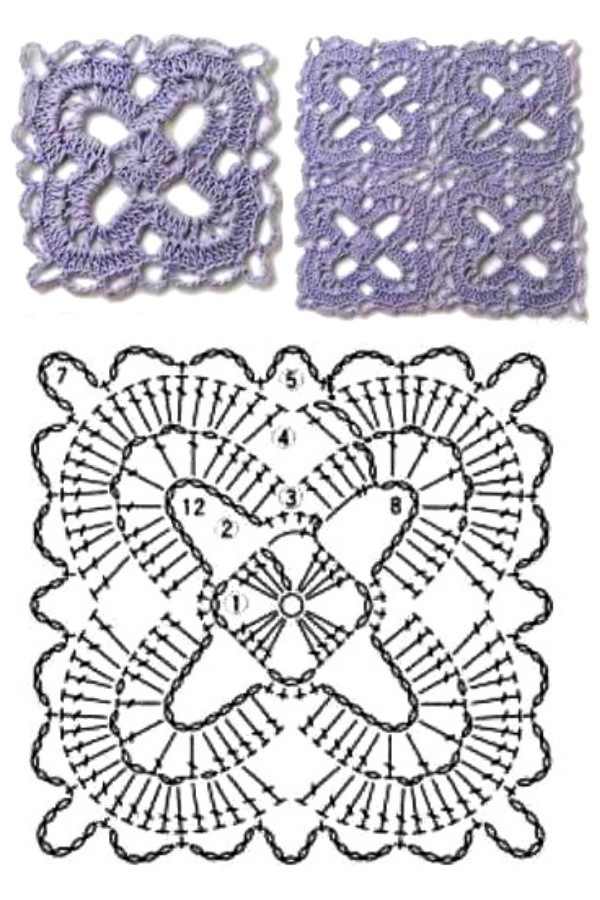 100 Quadrados de Crochê com Gráfico Parte 10 Grátis