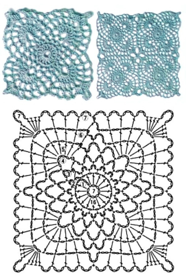 100 Quadrados de Crochê com Gráfico Parte 10 Grátis