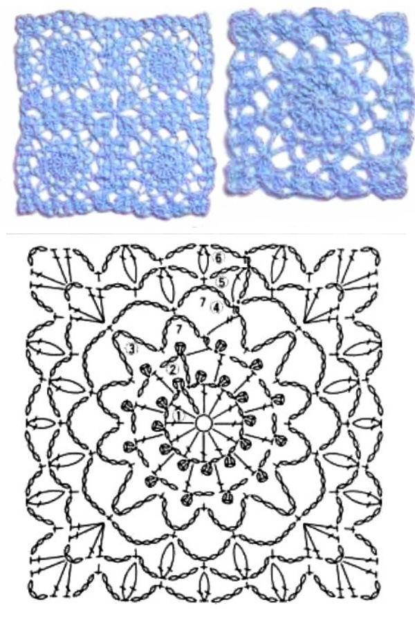100 Quadrados de Crochê com Gráfico Parte 10 Grátis