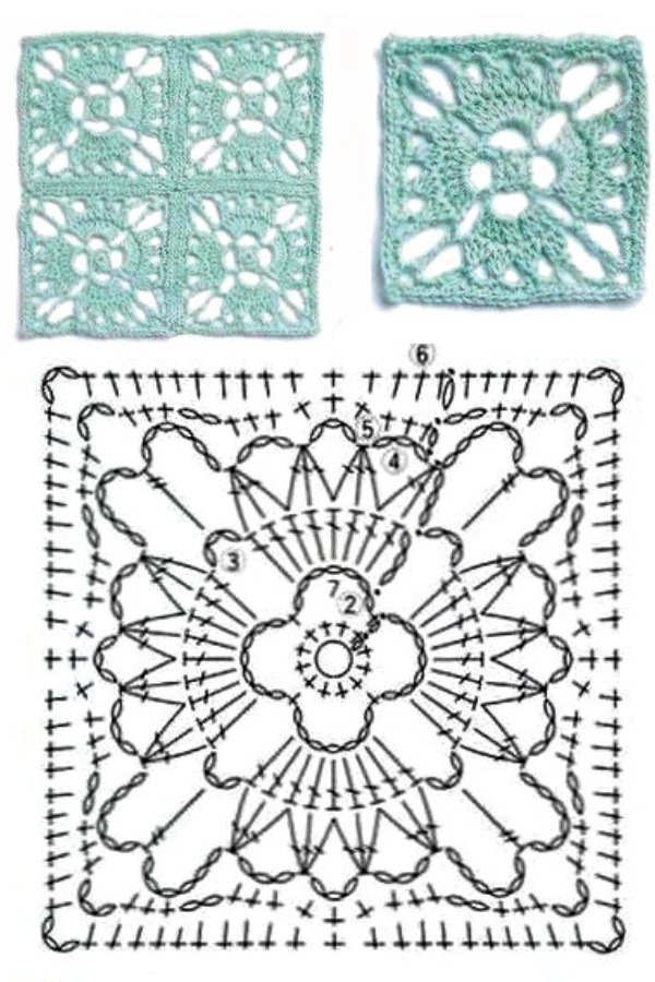 100 Quadrados de Crochê com Gráfico Parte 10 Grátis