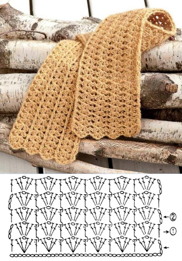 15 Modelos e Pontos de Cachecol de Crochê +Gráficos