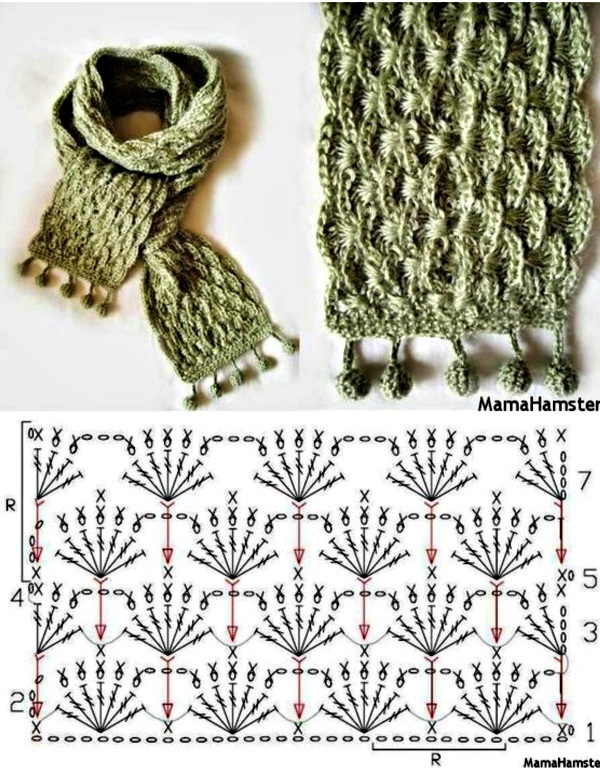 15 Modelos e Pontos de Cachecol de Crochê +Gráficos
