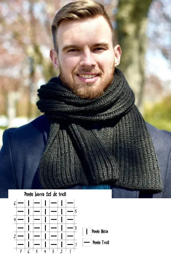 10 Modelos de cachecol masculino com ponto de tricô simples