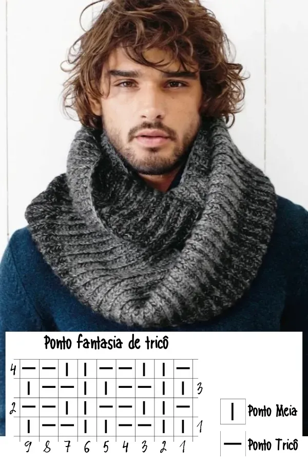 10 Modelos de cachecol masculino com ponto de tricô simples