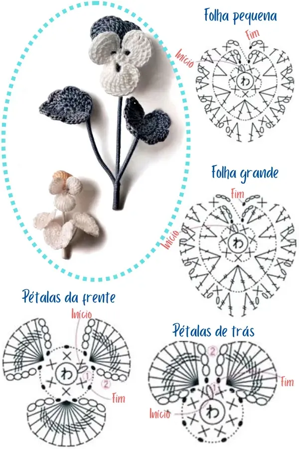 25 receitas de mini flores de crochê - parte 1