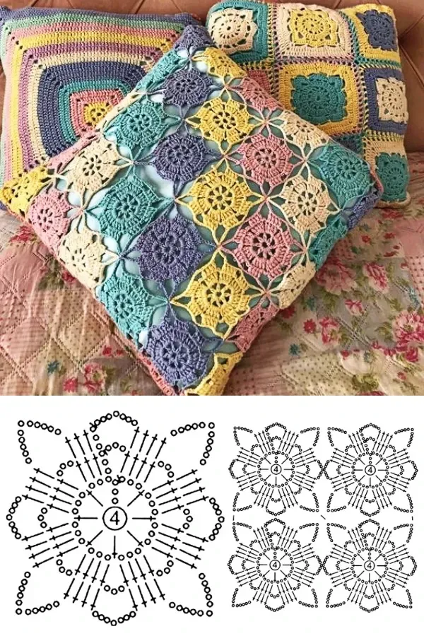 Lindas almofadas em crochê com gráfico parte 1
