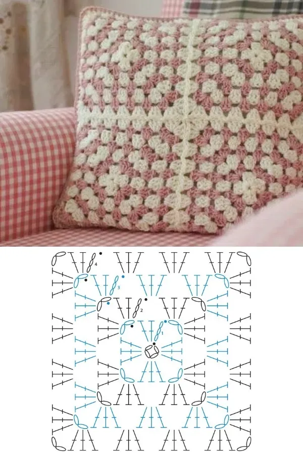 Lindos efeitos das almofadas com quadrados de crochê