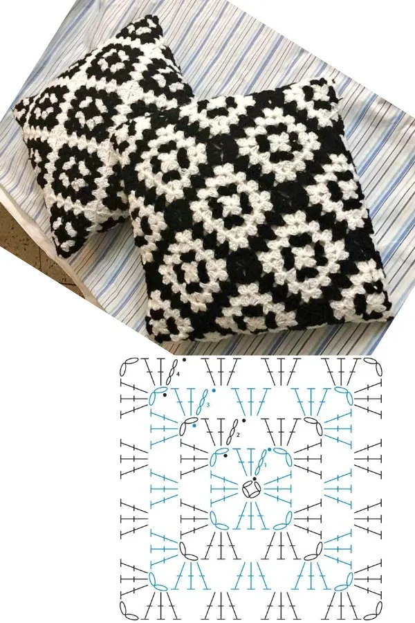 Lindos efeitos das almofadas com quadrados de crochê