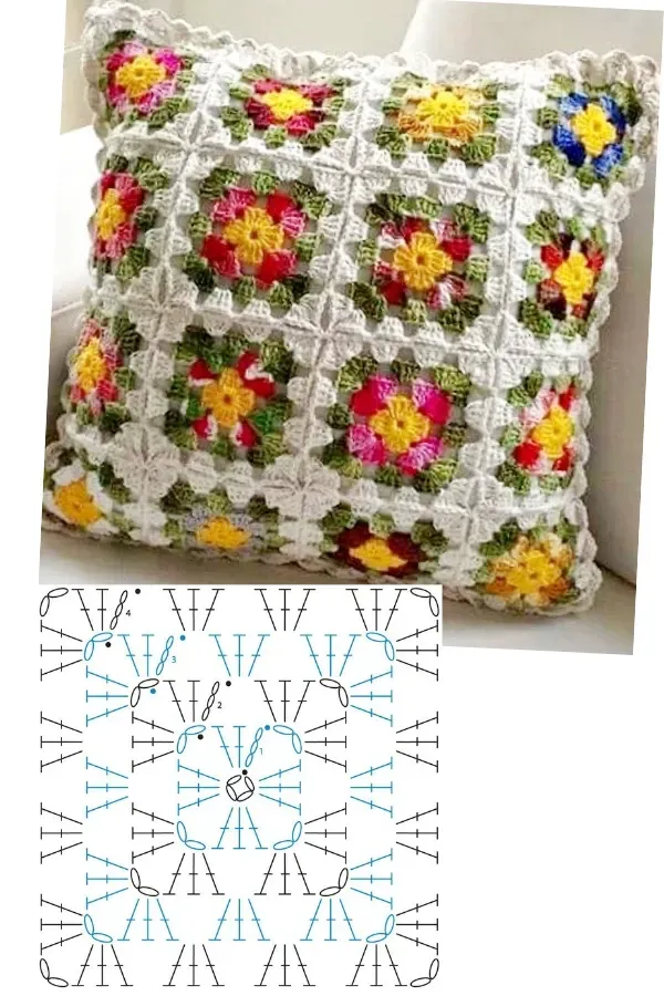 Lindos efeitos das almofadas com quadrados de crochê