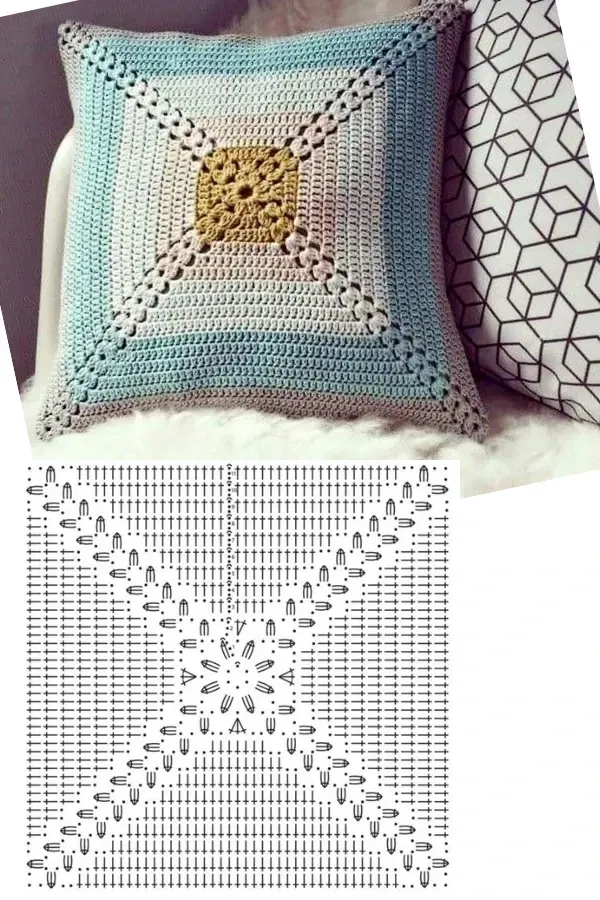 Lindos efeitos das almofadas com quadrados de crochê