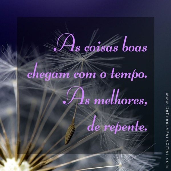 As coisas boas chegam com o tempo. As melhores, de repente.