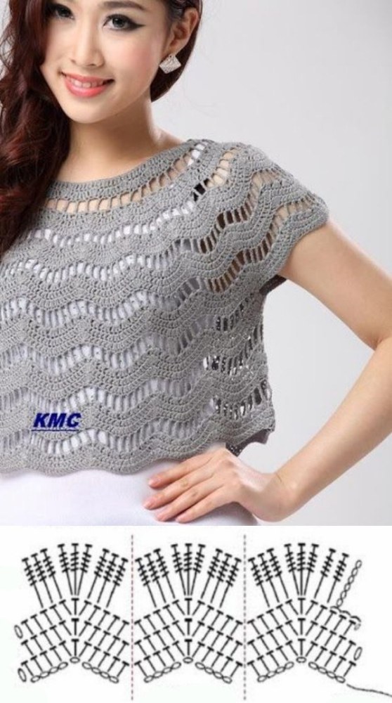 10 modelos de blusa de crochê + gráfico do ponto
