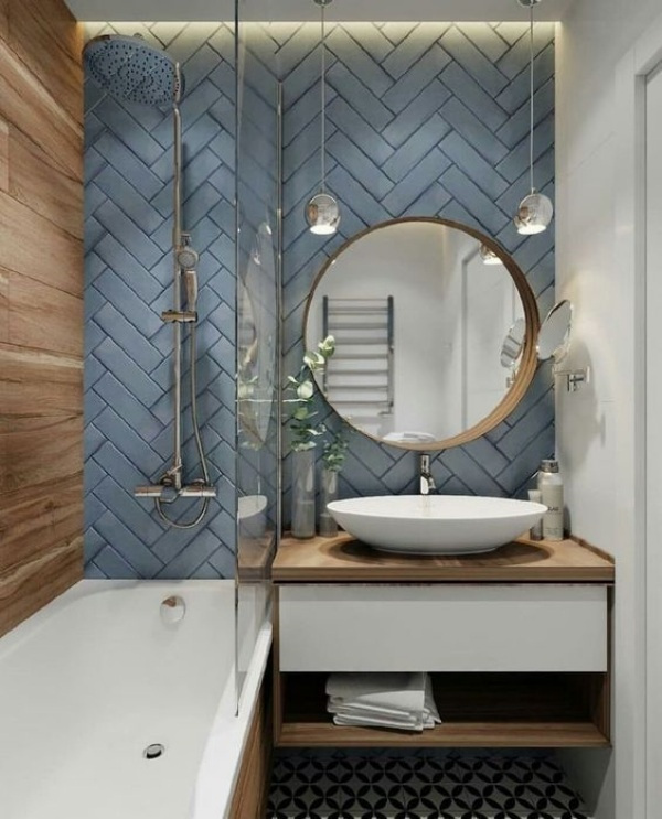 Decoração azul ou cinza no banheiro e lavanderia