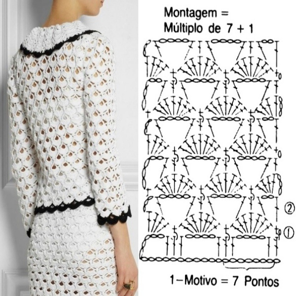 Saia e blusa de crochê  com gráfico do ponto