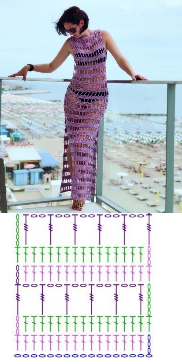 Saída de praia em crochê com gráfico do ponto